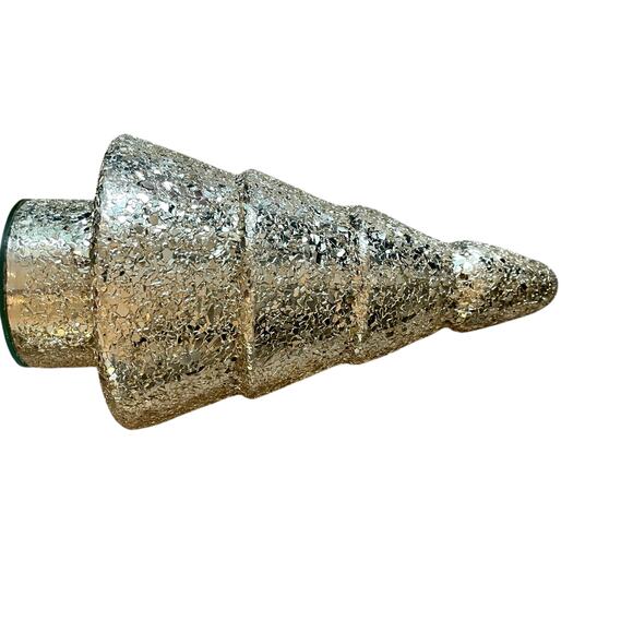 Metallic Gold Broken Fleck 13in Glass Christmas Tree Holiday Glam Made in India - Picture 4 of 10